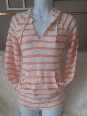 Roxy Cream & Coral Striped Hooded Pullover